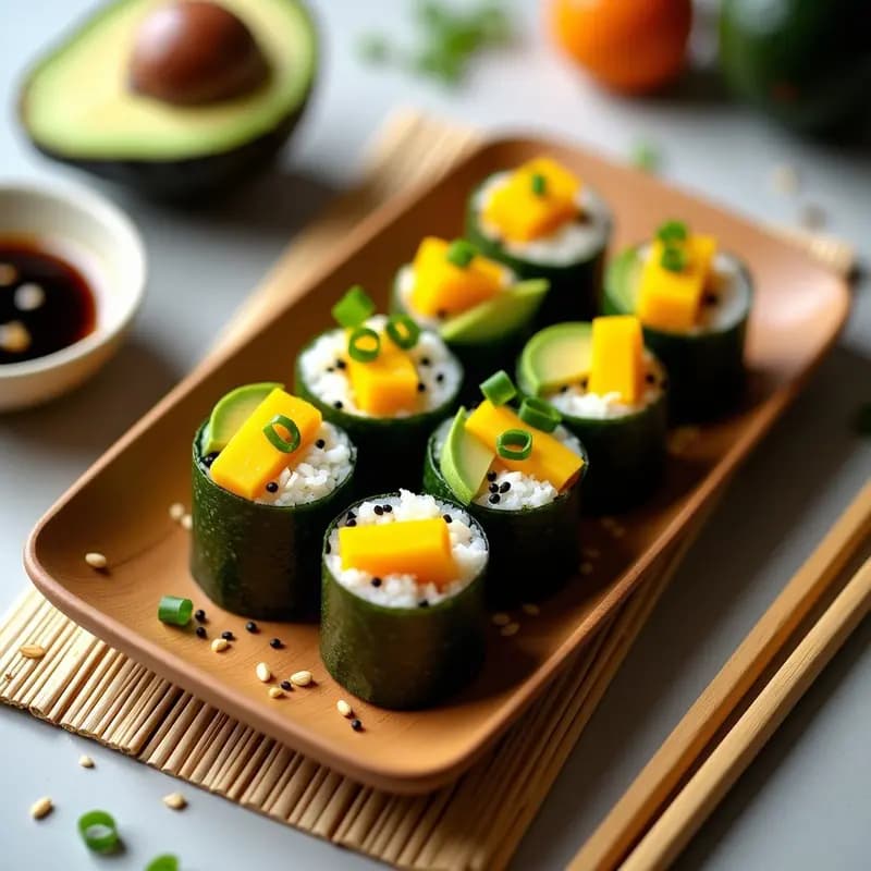 Sushis de Mango y Aguacate con Cúrcuma: Receta Japonesa Vegana y Detox