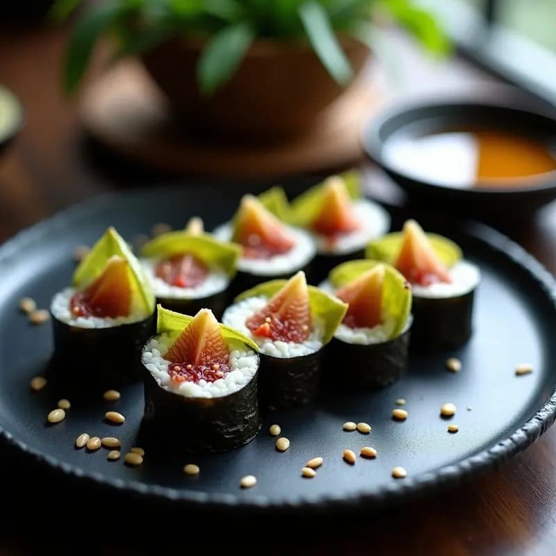 Sushis de Queso de Cabra y Higera con Salsa de Soja y Miel: Entrante Japonés Fusion