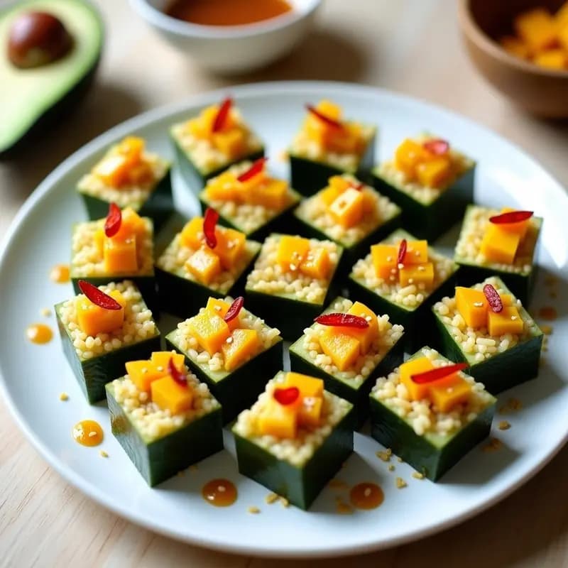 Sushitos de Aguacate y Mango con Vinagreta de Sésamo: Entrante Japonés Vegano Sin Pescado