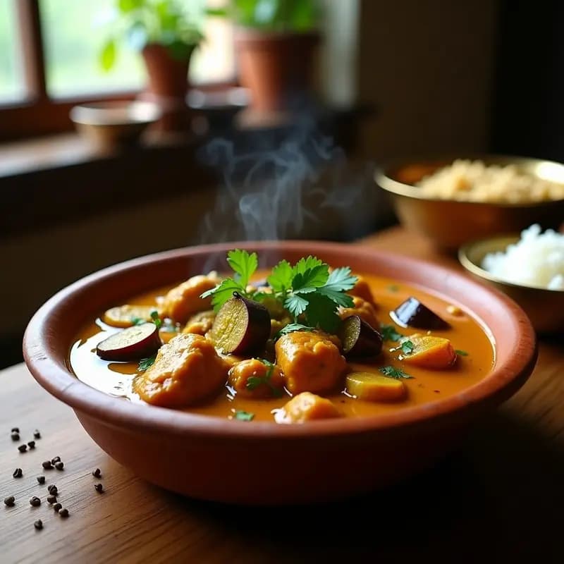 Swapno de Pollo y Berenjena con Especias bengalíes: Receta India en Olla Exprés y Sin Lácteos