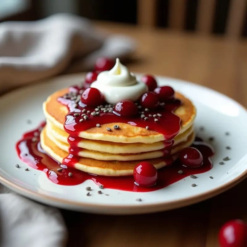 Tortitas Rusas Syrniki con Queso Fresco y Mermelada de Arándanos: Desayuno Proteico