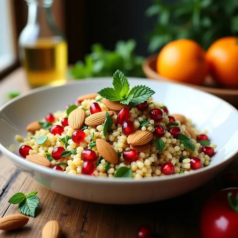 Tabbouleh de Bulgur Integral y Granadas con Vinagreta de Naranja Amarga: Ensalada Libanesa Detox