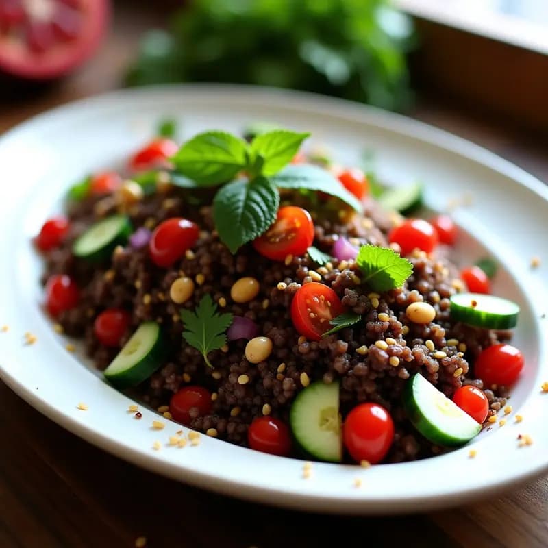 Tabbouleh de Bulgur Negro y Granadas: Ensalada Libanesa con Toque Gourmet