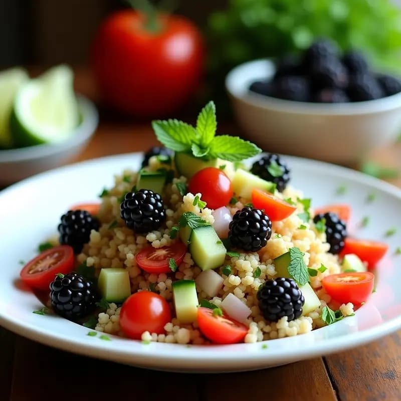 Tabbouleh de Bulgur y Zarzamora: Ensalada Libanesas con Toque Dulce y Ácido