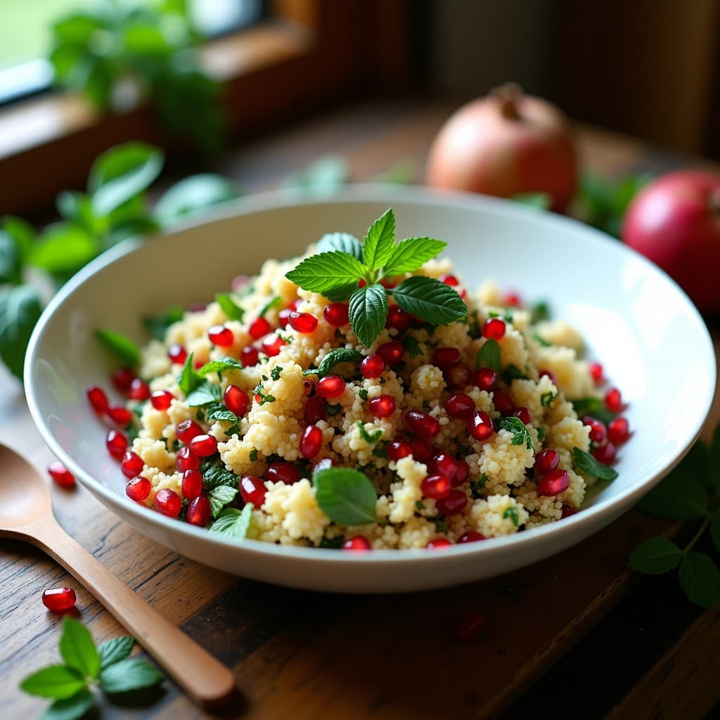 Tabbouleh de Coliflor y Granados con Vinagreta de Zumo de Granados: Receta Libro-Arabe Keto