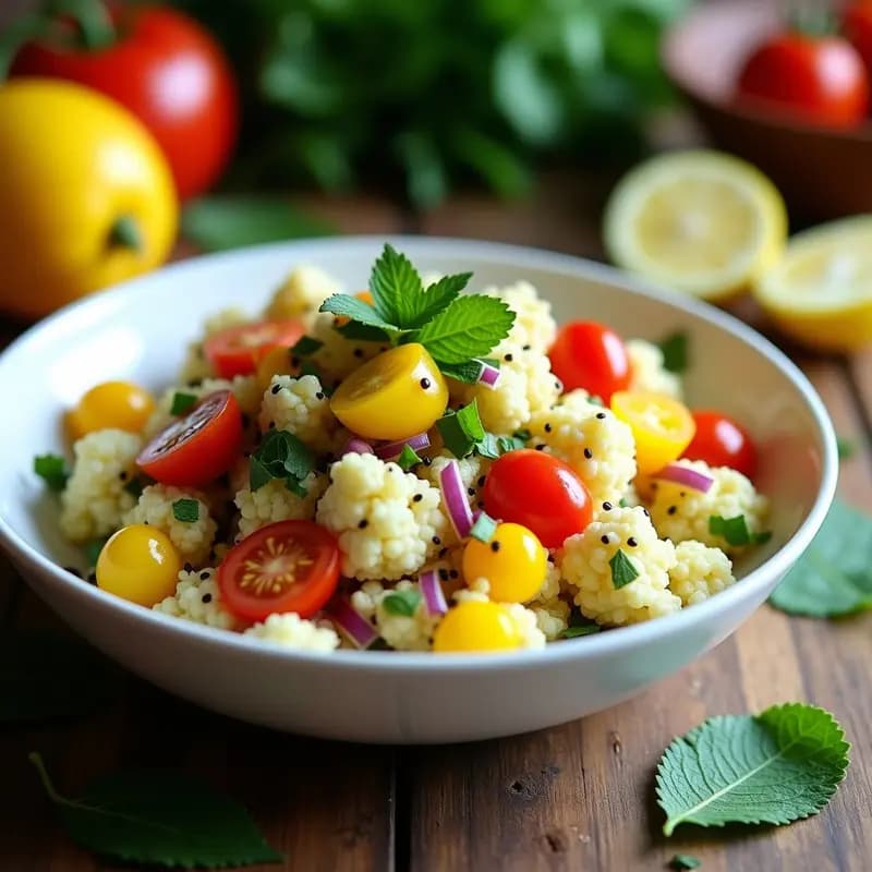 Tabbouleh de Coliflor y Hierbabuena con Limón: Receta Libanesa Keto y Sin Granos