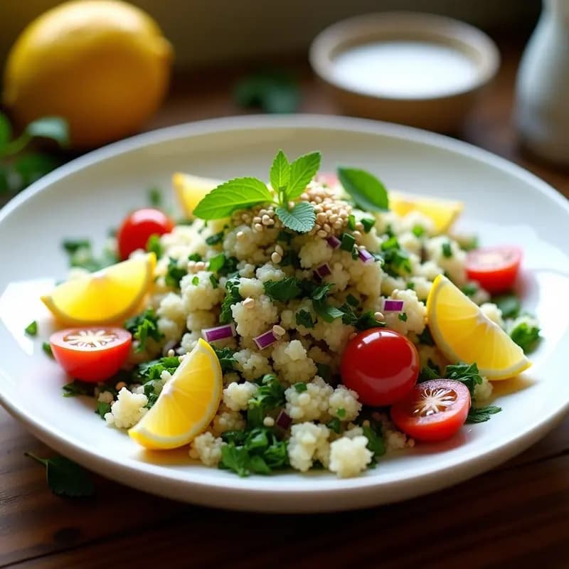 Tabbouleh de Coliflor y Mentas con Limón Confitado: Ensalada Libanes Keto y Vegana