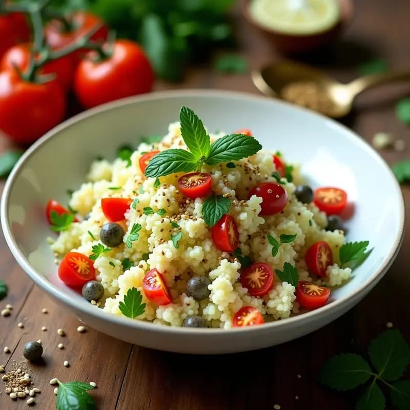 Tabbouleh de Coliflor y Tomate Seco: Ensalada Libanesa Low Carb en 15 Minutos