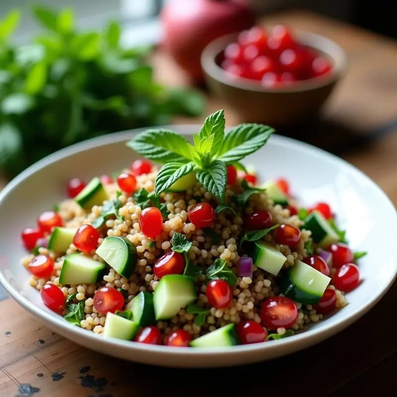Tabbouleh con Granado y Mentas Frescas: Ensalada Libanesa Refrescante y Sin Gluten