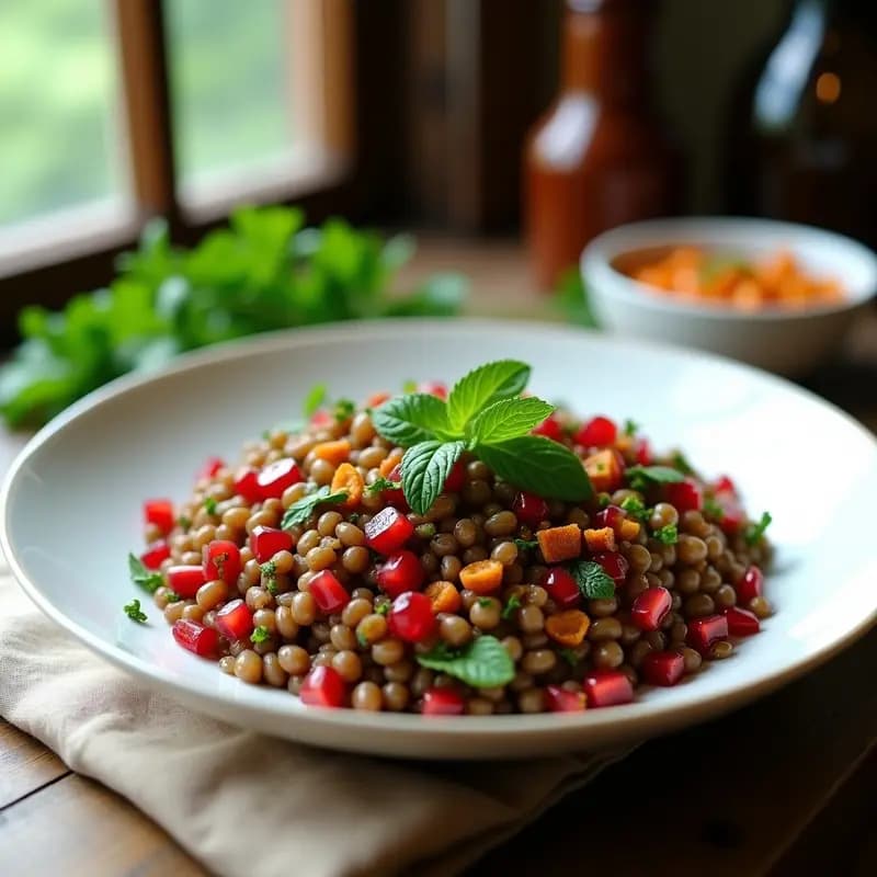 Tabbouleh de Lentejas con Granados y Menta: Ensalada Libanes Sin Gluten y Crunchy