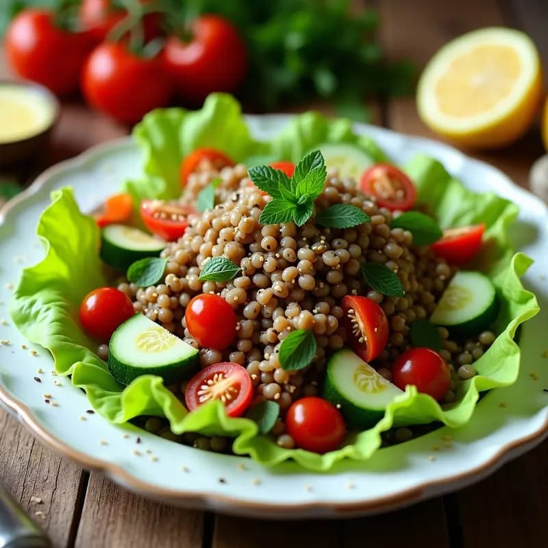 Tabbouleh de Lentejas y Mentas: Ensalada Libanesa con Proteína Vegetal