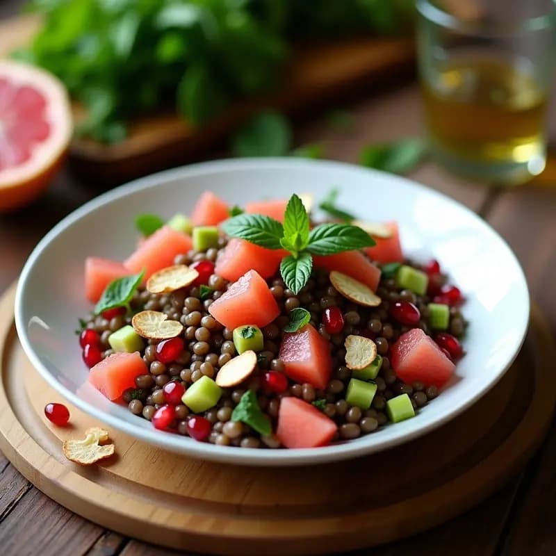 Tabbouleh de Lentejas y Pomelo con Granados: Ensalada Libanesa Keto Sin Cereales