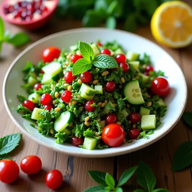 Tabbouleh Libanés con Granada y Mentas Frescas: Ensalada Árabe Refrescante