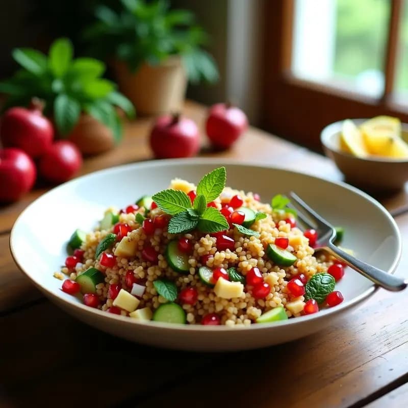 Tabbouleh Libya con Granados y Menta Fresca: Ensalada Árabe Fresca y Sin Gluten