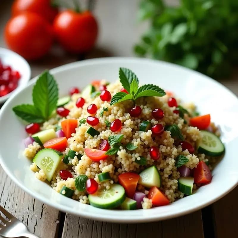 Tabbouleh de Quinoa y Granada: Receta Libanesa Vegana y Alta en Proteína