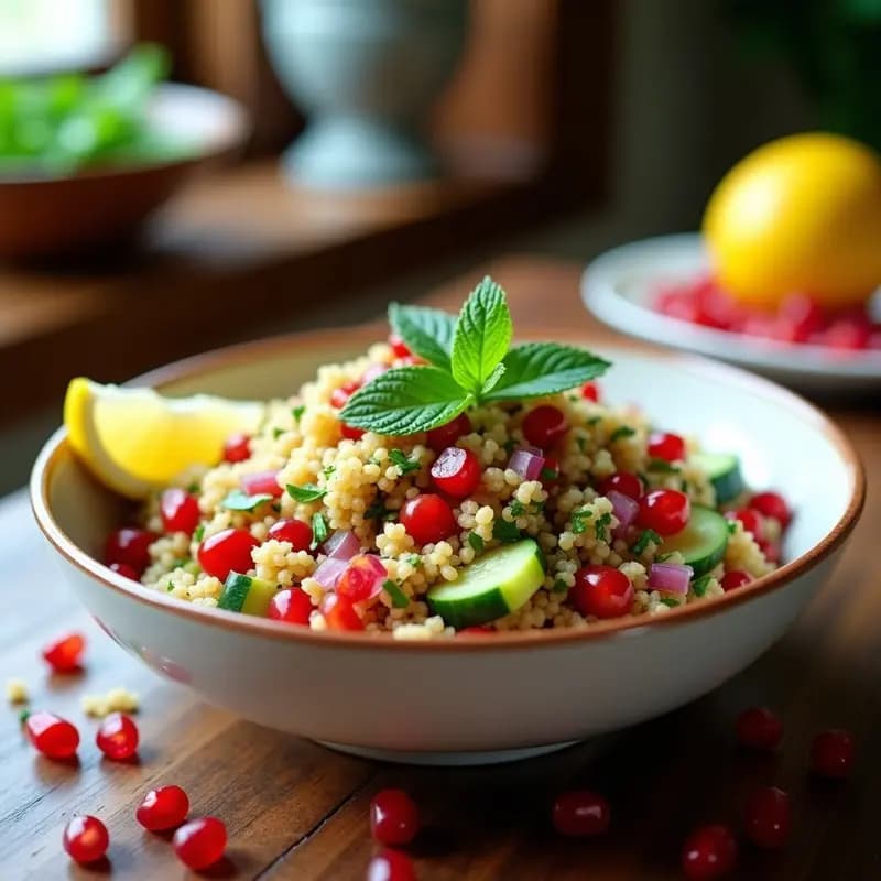 Tabbouleh de Quinoa y Granadas con Vinagreta de Limón: Receta Libanes Vegana y Sin Gluten