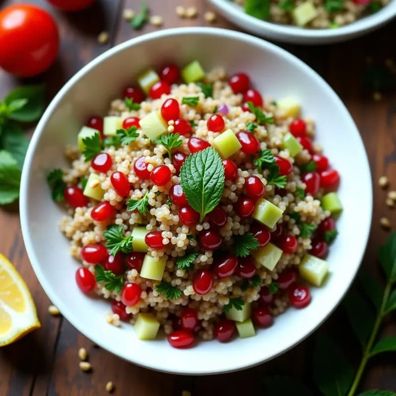 Tabbouleh de Quinoa y Granados: Receta Libanesas Alta en Fibra y Proteína