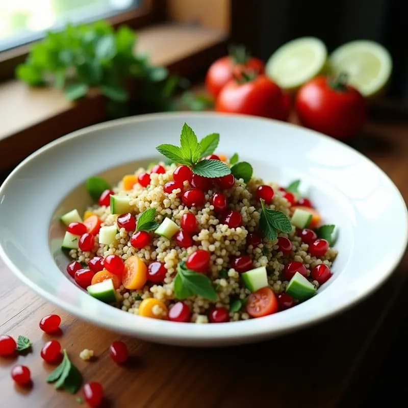 Tabbouleh de Quinoa y Granados con Vinagreta de Zaatar: Receta Libanesa Sin Gluten y Antioxidante