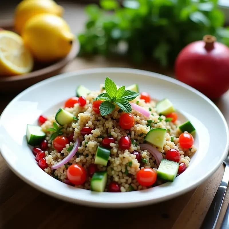 Tabbouleh de Quinoa y Melissa con Granadas: Entrante Libanés Sin Gluten y Vegano