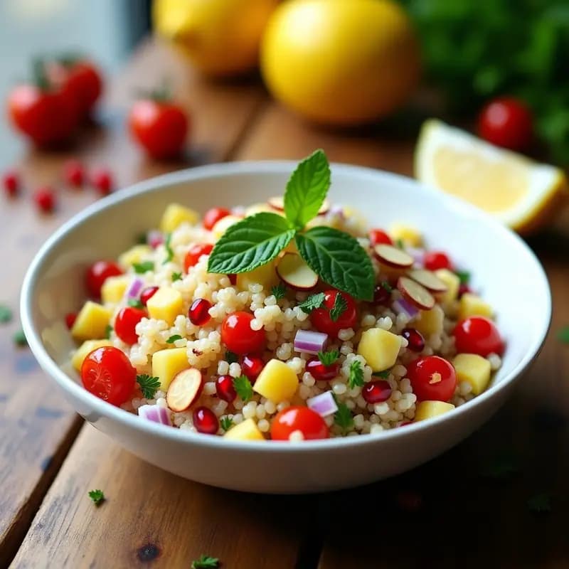 Tabbouleh libanés de quinoa con menta, granada y limón confitado