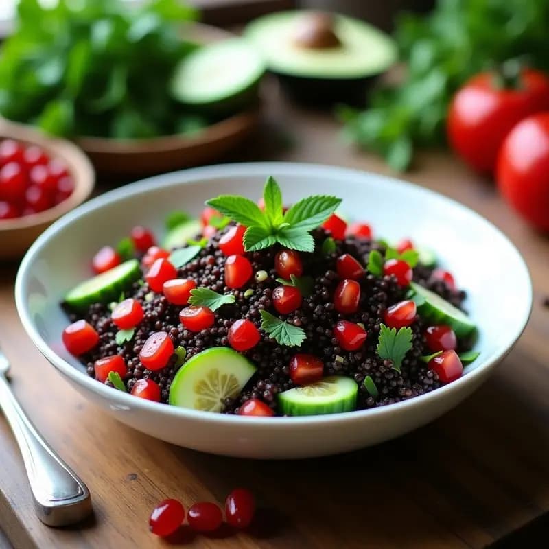 Tabbouleh de Quinoa Negra y Granados: Receta Libanesa Vegana y Crudivegana