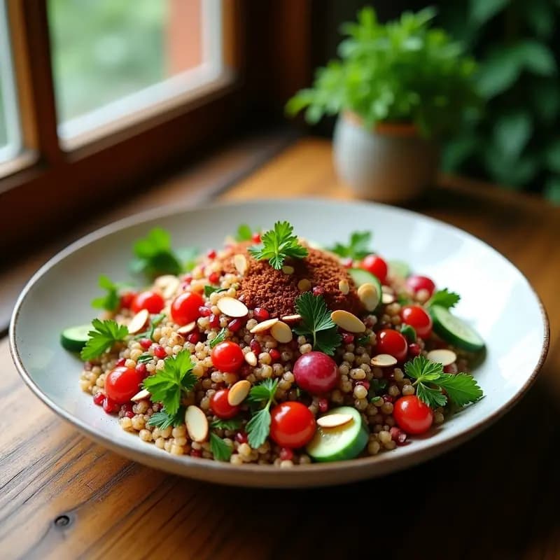 Tabbouleh de Quinoa Roja y Granados con Vinagreta de Sumac: Receta Libanesa Keto