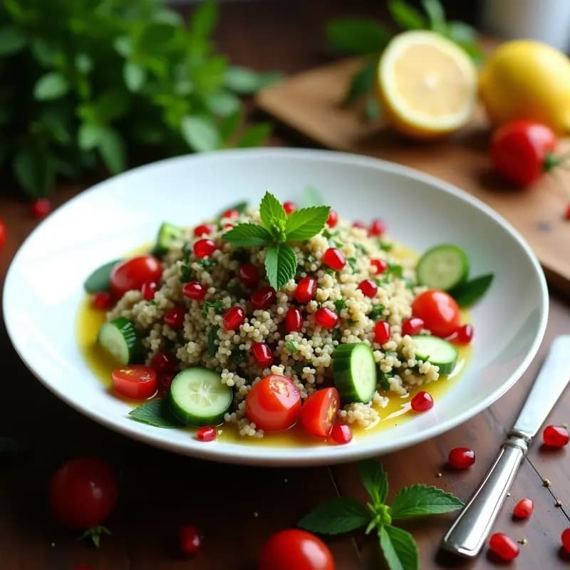 Tabbouleh Libanés con Quinua y Granadas: Ensalada Sin Gluten y Alta en Fibra