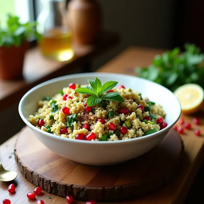 Tabbouleh de Trigo Bulgur y Granados: Ensalada Libanesa con Toque Picante