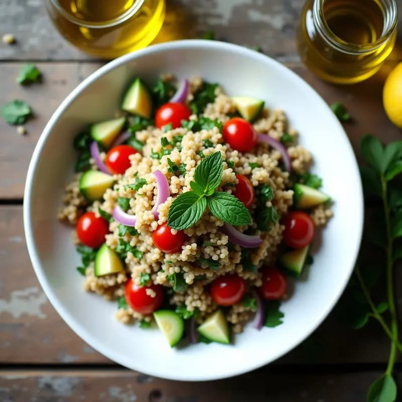 Tabbouleh Libanés Auténtico: Ensalada de Trigo Bulgur, Perejil y Tomate Fresco