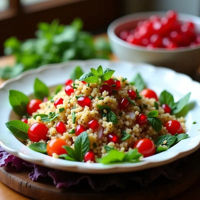 Tabbuleh de Bulgur y Granadas con Vinagreta de Naranja: Ensalada Libanesas Fresca y Colorida