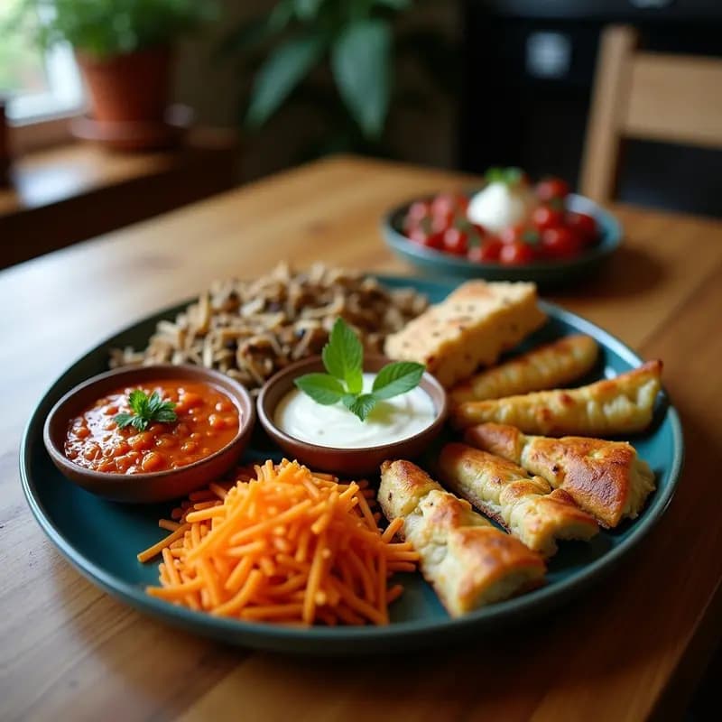 Tabla de Mezze con Baba Ganoush y Dolmas: Aperitivo Mediterráneo Vegano