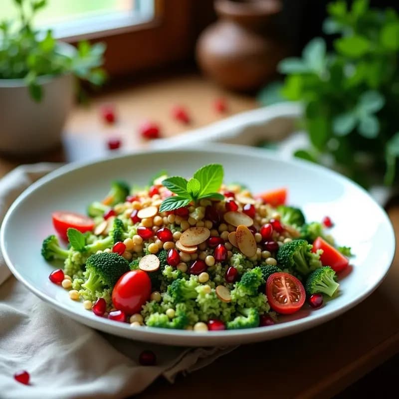 Taboulé de Brócoli y Granada: Ensalada Libanesa Low-Carb y Sin Gluten