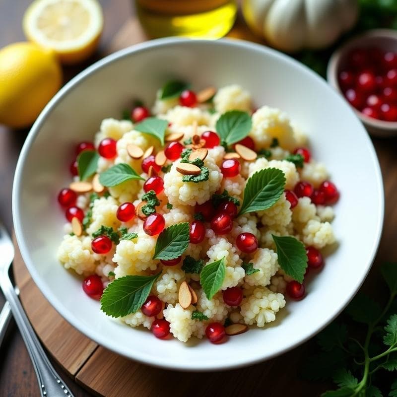 Taboulé de Coliflor con Granada y Mentas: Ensalada Libanesas Keto y Sin Gluten