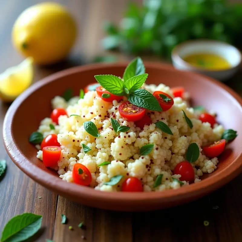 Taboulé de Coliflor con Tomate y Menta: Ensalada Libanesa Low-Carb y Sin Trigo