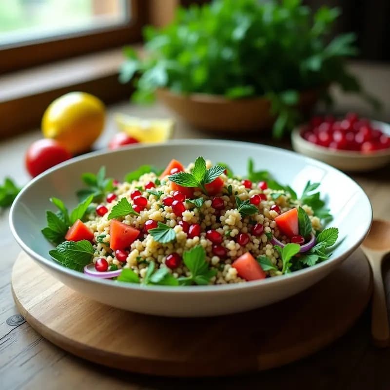 Taboulé Libanés con Granada y Mentas Frescas: Ensalada Fresca y Vegana en 15 Minutos
