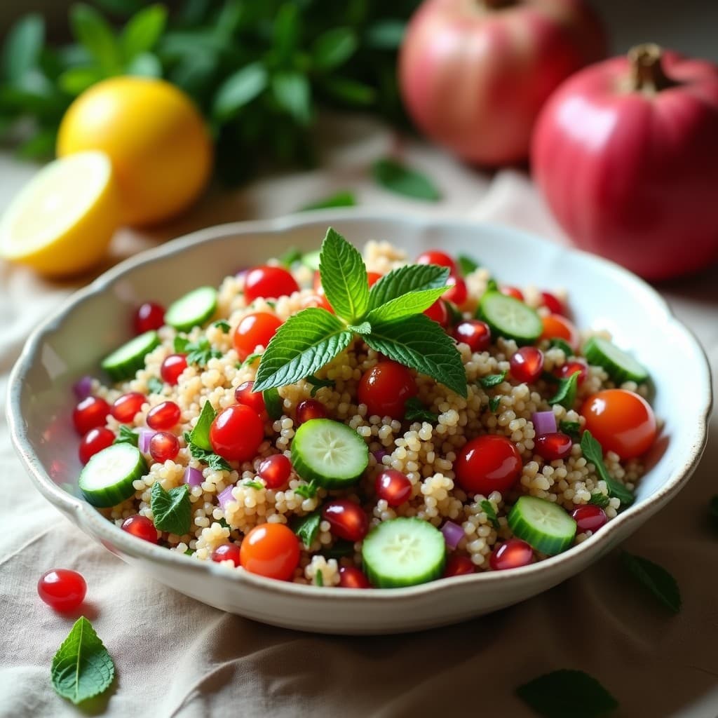Taboulé de Quinoa con Granados y Hierbabuena: Receta Sirio-Libanesa Refrescante y Sin Gluten