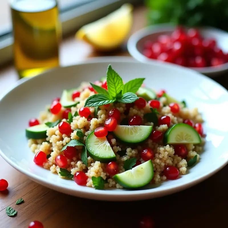 Taboulé de Quinoa con Granados y Hierbabuena: Receta Libanes Vegana y Alta en Proteína