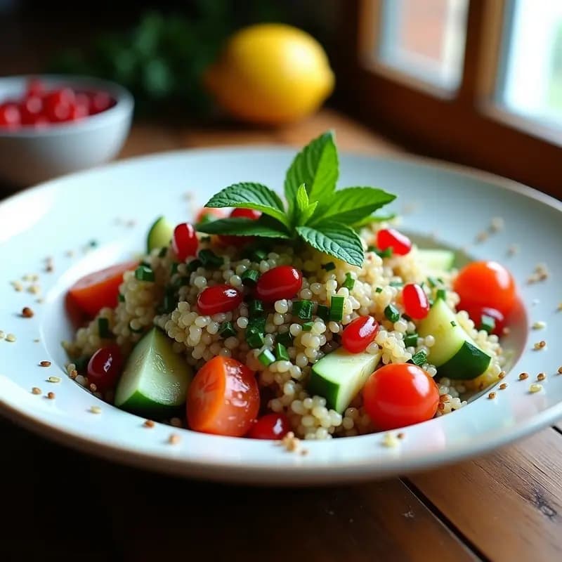 Taboulé de Quinoa y Granados: Receta Libanesa Vegana con Vinagreta de Limón y Menta