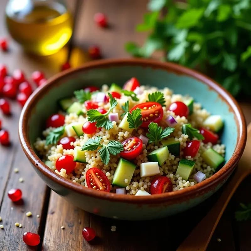 Taboulé Salvaje con Quinoa y Granada: Receta Libanesas Alta en Proteína y Sin Gluten