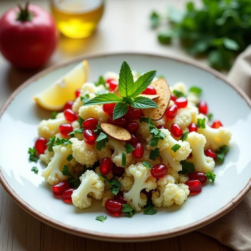 Taboulé de Coliflor y Granada con Vinagreta de Limón y Azeite: Ensalada Sin Gluten en 15 Minutos
