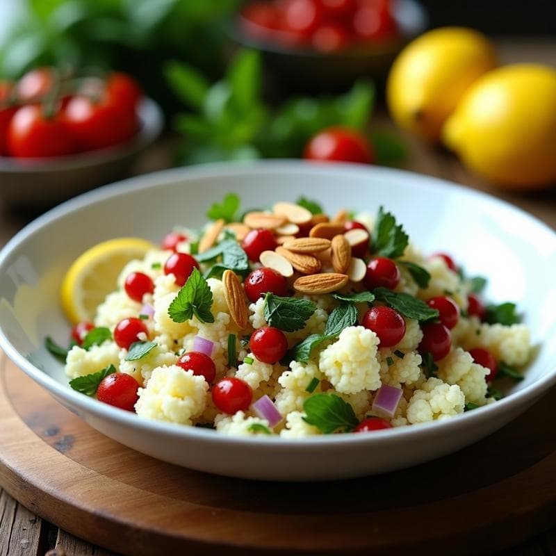 Tabule de Coliflor y Arándanos Rojos: Ensalada Libanes Vegana y Sin Gluten