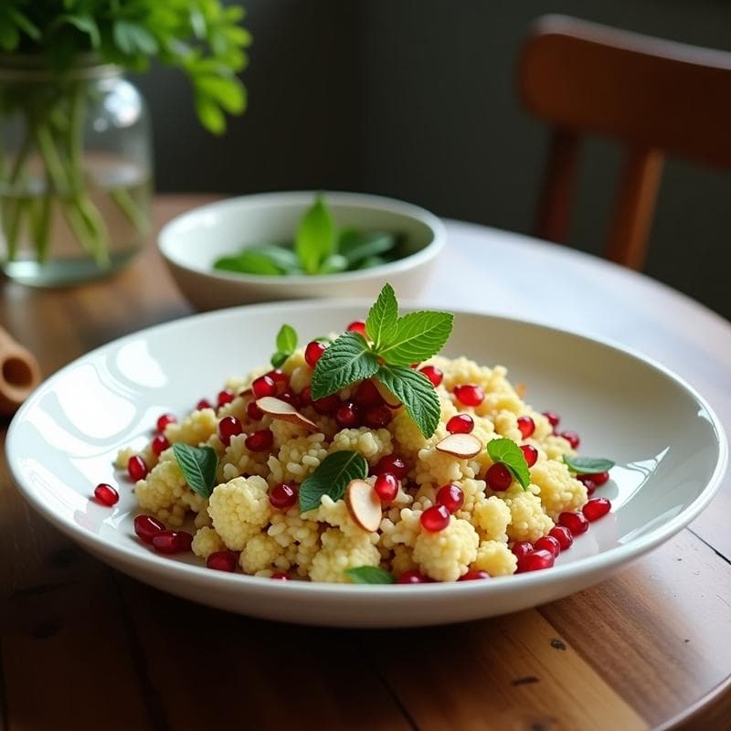 Tabule de Coliflor y Granada con Vinagreta de Limón: Receta Árabe Vegana y Crudivegana