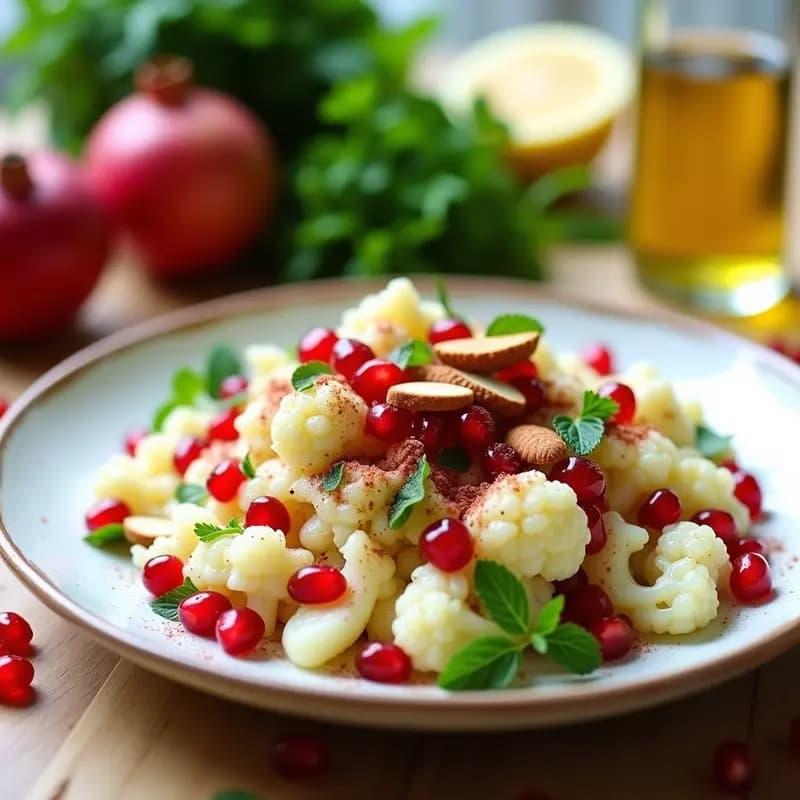 Tabule de Coliflor y Granadas con Mentas Frescas: Receta Libanesa Sin Trigo