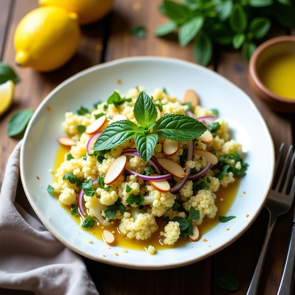 Tabule de Coliflor y Granadilla con Limón y Menta: Receta Libanesa Keto y Refrescante