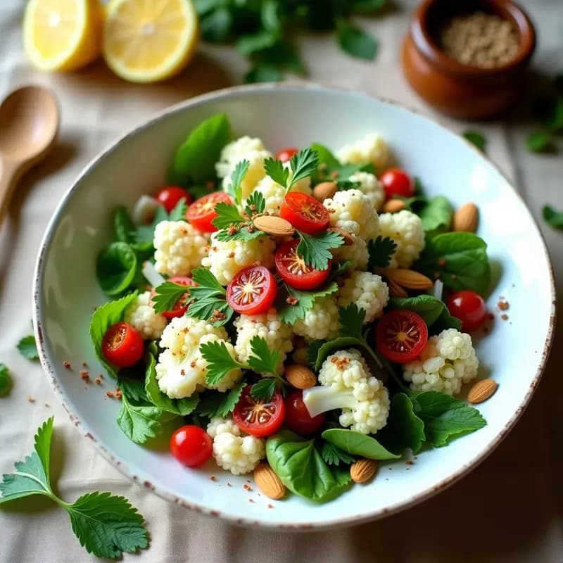 Tabulé de Coliflor y Tomates Secos: Ensalada Libanesa Sin Carbohidratos