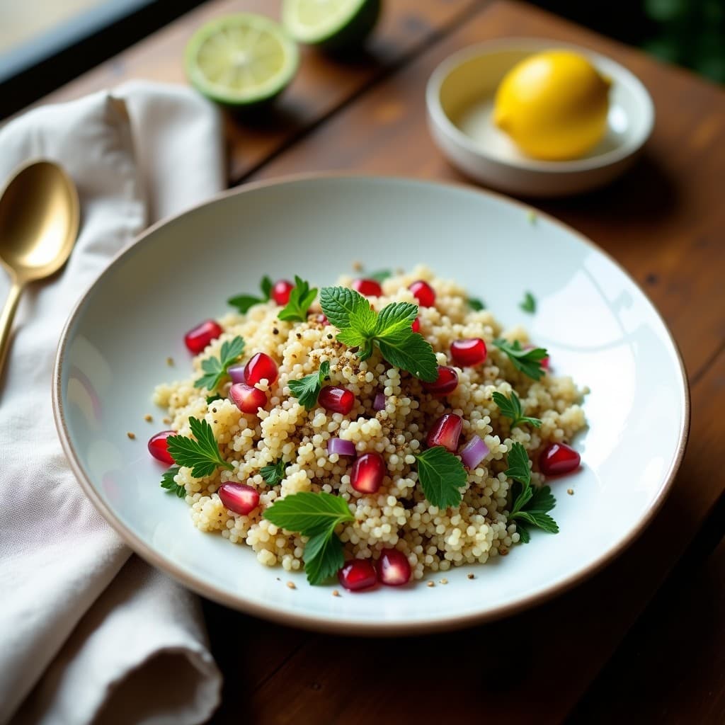 Tabule de Quinoa y Hierbas Frescas con Granada: Receta Vegana y Sin Gluten de Oriente Medio
