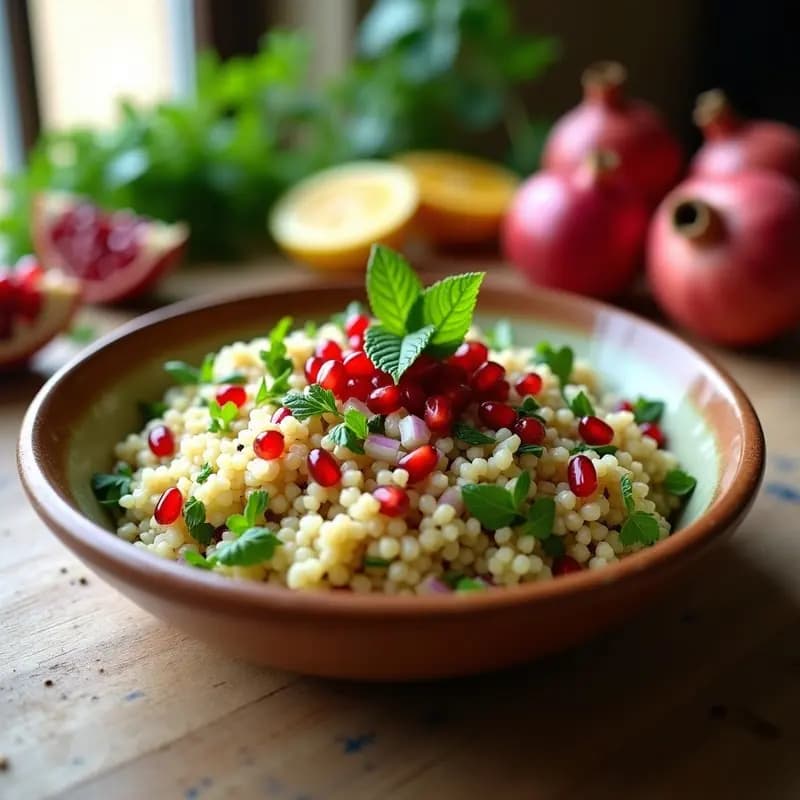 Tabule de Quinoa y Mentas con Granados: Receta Árabe Vegana y Sin Gluten