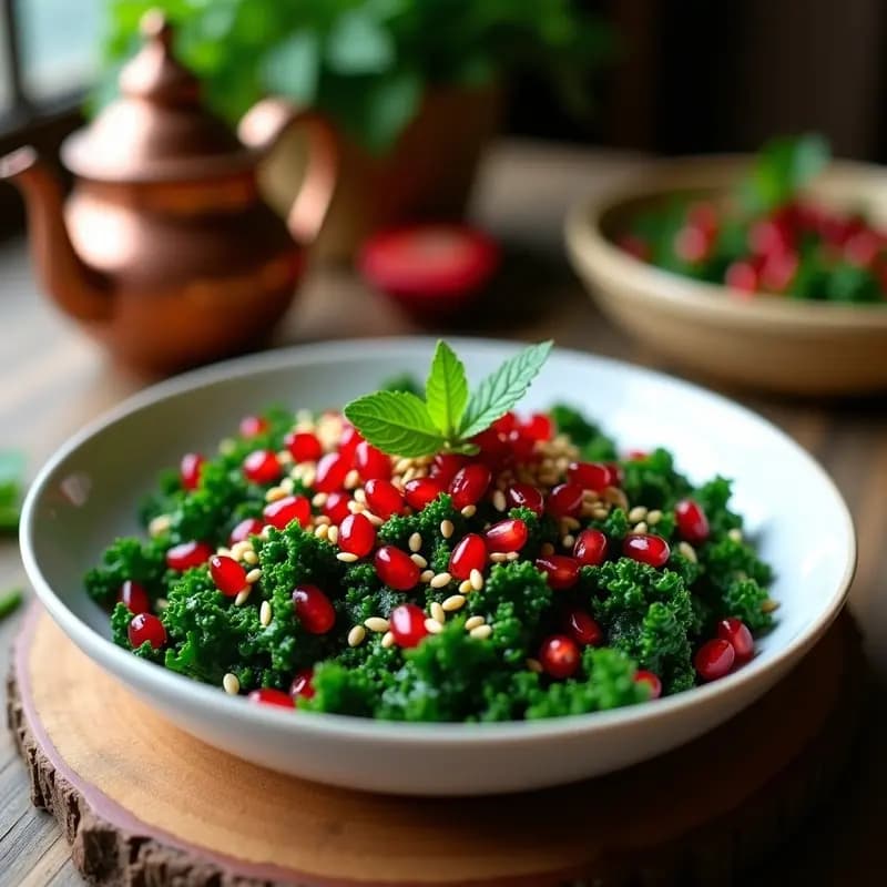 Tabuleh de Col Rizada y Granada: Receta Libanesa Sin Bulgur y Rica en Hierro