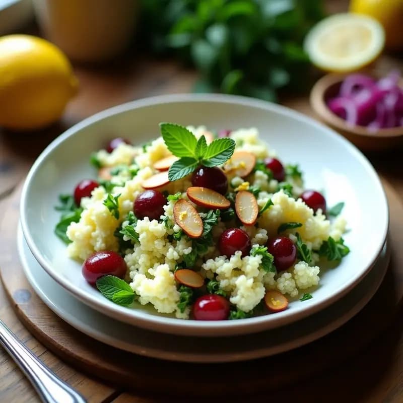 Tabuleh de Coliflor y Cerezas: Ensalada Libanesa Sin Trigo con Toque Frutal