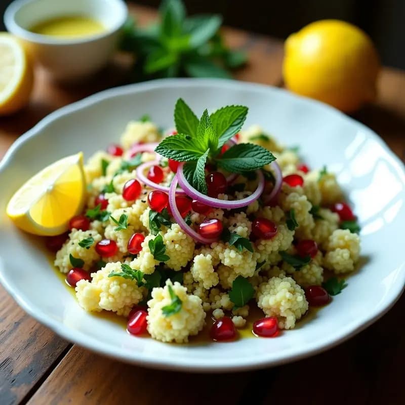 Tabuleh de Coliflor y Perejil con Granada y Limón: Ensalada Líbano Sin Gluten y Detox